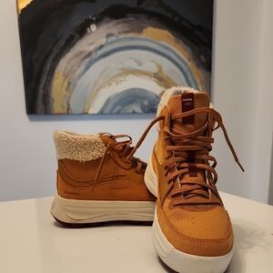 Sorel Tan Lace Up Boots with Cream Accents